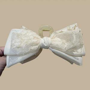 Grande pince à cheveux coréenne en dentelle avec nœud, élégante, en tissu, type « Shark Grip », accessoires de mariage - Product Image 5