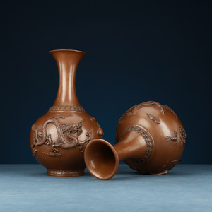 Jarrón de cobre con diseño de dragón y fénix, adorno de mesa hecho a mano de estilo chino tradicional de 35 pulgadas para decoración del hogar y la oficina - Product Image 2