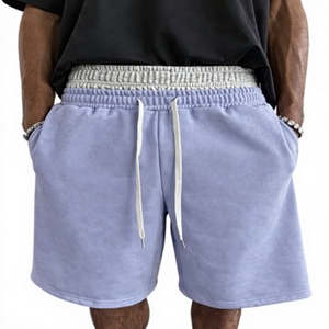Mens Solid Color Drawstring Bermuda Shorts Mid Waist Casual Knitted Cotton Shorts with White <b>String</b> Detail - Product Image 1
