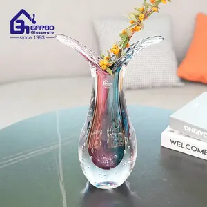 Pemasok Tiongkok vas kaca warna Murano kaca seni warna vas Pitcher 'Beaker' dekorasi rumah kristal pengikut mewah kualitas tinggi