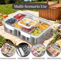 Boîte à collation 6 compartiments avec couvercle pour fruits, bonbons, noix, plateau de service divisé pour fêtes et pique-niques