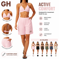 GH Factory – Nouveau haut de sport respirant à col en V et bretelles spaghetti pour femme, taille haute, effet froncé aux fesses, idéal pour le fitness, la gym et le yoga