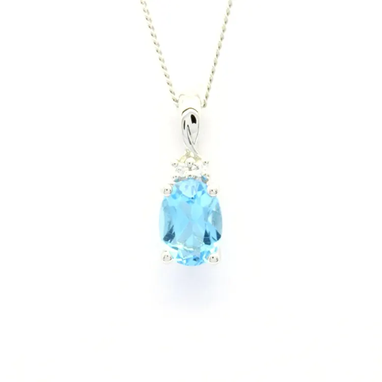Blue Topaz Diamond 18K 14K 9K Statement Designer Pendant White Gold Classic gift Oval stone For Women