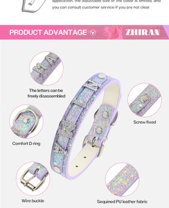 Trendige Diamant-Buchstaben <span class=keywords><strong>DIY</strong></span> Haustier-Halsband Schnallenverschluss Katzen-Halskette Pailletten-Besatz Leder-Hundezubehör - Product Image 3