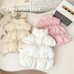 Girls Vest 2025 Winter Thick Cotton Solid Color Warm Outerwear For Children Pink Off White Apricot White - Product Image 1