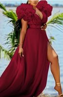 Nouvelles Robes de Soirée Amples en Maille à Col en V Profond et Fente Haute pour Femmes Grandes Tailles – Collection Printemps-Été – Tendance Féminine