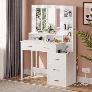 Modern <strong>White</strong> <strong>Vanity</strong> Makeup <strong>Desk</strong> With Mirror Dressing Table Makeup Table With Light for Bedroom - Product Image 6