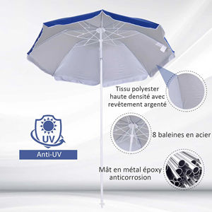 Оптовая продажа, 5 футов, портативные круглые 8 белых металлических ребер UPF50 + защита, серебряное покрытие, полиэстер, пляжные зонтики с логотипом - Product Image 4