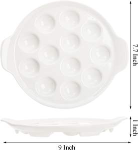 Plat à escargots de 9 pouces, assiettes à pied, plat à escargots blanc en céramique avec 12 trous et poignées - Product Image 5