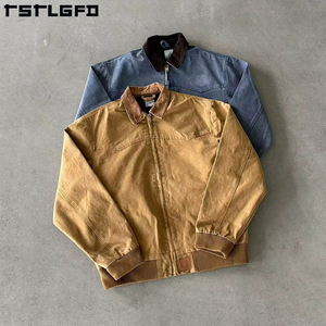 Tùy chỉnh cổ điển vịt vải Denim Áo Khoác Nam Mùa Đông đứng cổ áo tái chế vải rửa bảo hộ lao động - Product Image 6