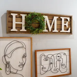 Custom Farmhouse Antique Wood Sign Plaque Decor Item "Home" Grass Ring Log Cabin Wall Sign