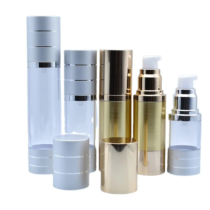 Luxe Ronde 30 Ml 50 Ml 30 Ml 50 Ml 50 Ml 100Ml 15 Ml Goud Zilver Aluminium Plastic Cosmetische Luchtloze Pomp Spuitfles Voor Lotion