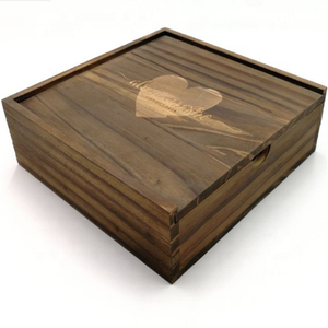 Stained Walnut Color Sliding Lid Wooden Storage Boxes with Compartments Wooden Memory Print Box for USB <strong>Wedding</strong> Photo <strong>Keepsakes</strong> - Product Image 1