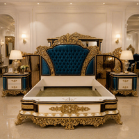 Luxuriöses Blau-Goldenes Schlafzimmer-Set im Europäischen Barock-Stil Handgeschnitztes Massivholz-Hauptschlafzimmer-Set
