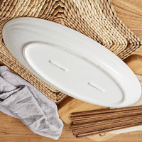 Offre Spéciale – Assiette Ovale Créative Rayée Blanche Écologique en Porcelaine pour la Maison, l'Hôtel, le Restaurant et les Mariages