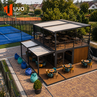 Boutique conteneurisée en kit, terrain de padel, kiosque de vente préfabriqué, structure sportive modulaire, bureau d'accueil, en acier léger certifié CE