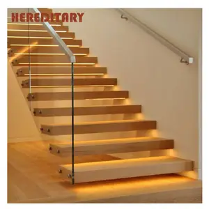 Duplex huis glas drijvende trappen massief houten loopvlak trap met led trap licht