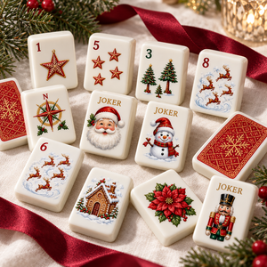 Jeu de Mahjong Américain de Noël – Tuiles Festives en Acrylique avec Dos Flocon de Neige <span class=keywords><strong>Rouge</strong></span> – Jeu de Fête pour Soirées Hivernales Confortables - Product Image 3
