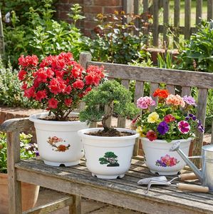 Pot de fleurs en plastique PP blanc, imprimé décoratif, pour jardin, grand, rond, pour bonsaï, conteneur durable, vente en gros d'usine A280 - Product Image 4