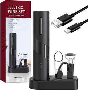 Ouvre-bouteille électrique 4 en 1 rechargeable de type C, verseur et bouchon à vin - Tire-bouchon automatique pour bouteille, ouvre-bouteille électrique pour cadeaux - Product Image 1