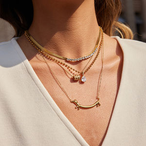 Collana con Ciondolo Trendy per Donna in Acciaio Inossidabile Placcato Oro 18K con Strass a Forma di Gatto o Cane - Product Image 2