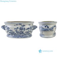 RYKB240-A Vente en gros Nouveaux pots de fleurs ovales en porcelaine à motif floral bleu et blanc pour la décoration intérieure et le jardin
