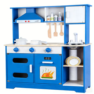 ชุดของเล่นครัวไม้สำหรับเด็กก่อนวัยเรียน สีฟ้า ขายส่ง พร้อ<span class=keywords><strong>ม</strong></span>เครื่องจำลองเชฟ เตาแก๊ส และเตาไฟฟ้า - Product Image 1