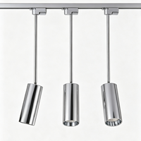 Spot LED sur rail cylindrique argenté à longue tige suspendue, éclairage sain pour vitrine de magasin, galerie, usage commercial intérieur