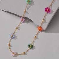 Bracelet et collier SUMMLY en acier inoxydable plaqué or 18 carats, ensemble de bijoux fantaisie avec perles en forme de fleurs colorées.