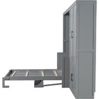 Lit mural moderne gris en métal, taille Queen, avec placard intégré et rangement pour armoire