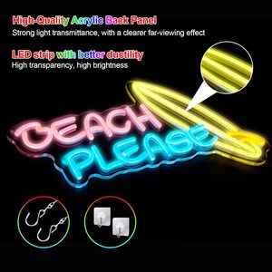 Panneaux lumineux LED néon « Beach Please » à intensité variable, alimentés par USB, lumière d'ambiance, décoration de vitrine, éclairage de rue, personnalisables 5V - Product Image 1