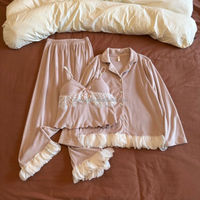 Pyjama élégant 3-en-1 double face en velours pour femme, avec dentelle douce, vêtements de nuit thermiques doux pour l'hiver, tenue d'intérieur