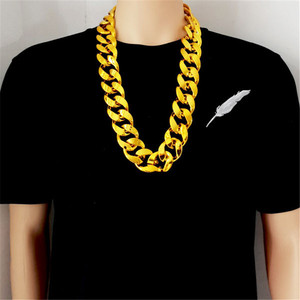 Hip Hop Jewelry Gold Silver Color Cuban Chain Resin Necklace Exaggerated Curb Cuban Link Chain Plastic Choker Necklace For Men