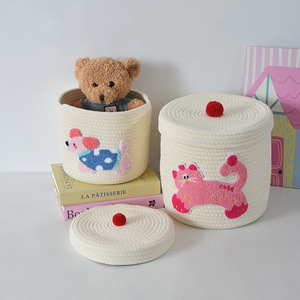 Cotton Woven Storage <b>Basket</b> With Lid For Home Desktop Decoration Stationery Holder Linyi Made - Product Image 2