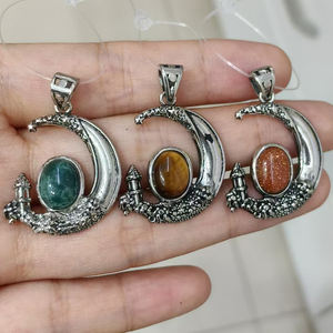 Pendentif en cuivre de style croissant rétro en pierre naturelle améthyste, aventurine verte, lapis-lazuli pour femmes et hommes, bijoux en pierres précieuses tendance - Product Image 4