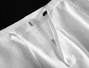 Nachhaltige, umweltfreundliche Leinenmischung, einfarbige Hose mit mittelhohem Bund, Kordelzug, Taschen und weitem Bein für Damen, atmungsaktive Sommer-Arbeitskleidung online - Product Image 3