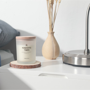Pot en verre givré de haute qualité, décoration de la maison, esprit relax avec couvercle en bois, cire de plante, bougie d'aromathérapie - Product Image 4
