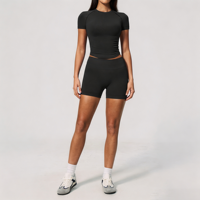 Nouvel arrivage GH : Ensemble de sport sans couture à col rond et manches courtes pour femme, avec effet push-up fessier et contrôle du ventre, séchage rapide, idéal pour le yoga