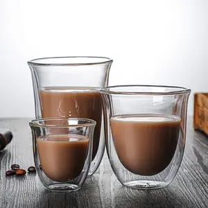 Оптовые продажи четкие кофе предотвратит нагревание-Горячая Распродажа, термостойкие стеклянные кружки для кофе эспрессо из боросиликатного прозрачного стекла с двойными стенками