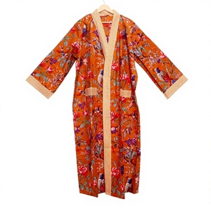 Último Diseño, Elegante, Moderno, Suave, Informal, Estampado Floral, Colorido, Algodón, Cuello en V, Kimono, Bata, Cinturón Ajustable, Verano - Product Image 1