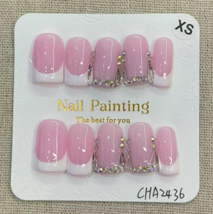 <span class=keywords><strong>Uñas</strong></span> Postizas Hechas a Mano, Cuadradas, Rosadas, <span class=keywords><strong>con</strong></span> Diseño 3D de Lazo, Flor y Diamantes de Imitación, <span class=keywords><strong>Uñas</strong></span> Acrílicas para Mujer - Product Image 3