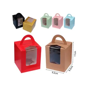 Único Muliti Color Square Cupcake Carriers Boxes Muffin Box Caixa De Embalagem De Padaria Com Janela E Inserções