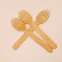 Cuillères-fourchettes jetables en bois pour aliments chauds, vaisselle écologique pour pique-nique, fête, restaurant