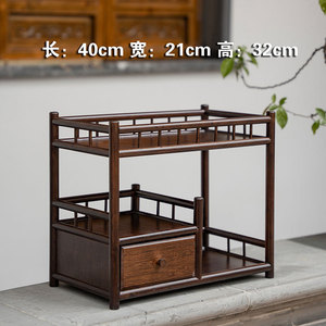 ชั้นวางชาขนาดเล็กสไตล์จีนพร้อมลิ้นชัก 40x21x32 ซม. ชั้นวางชุดน้ำชาโบราณไม้เนื้อแข็งสำหรับใช้บนเดสก์ท็อป - Product Image 3