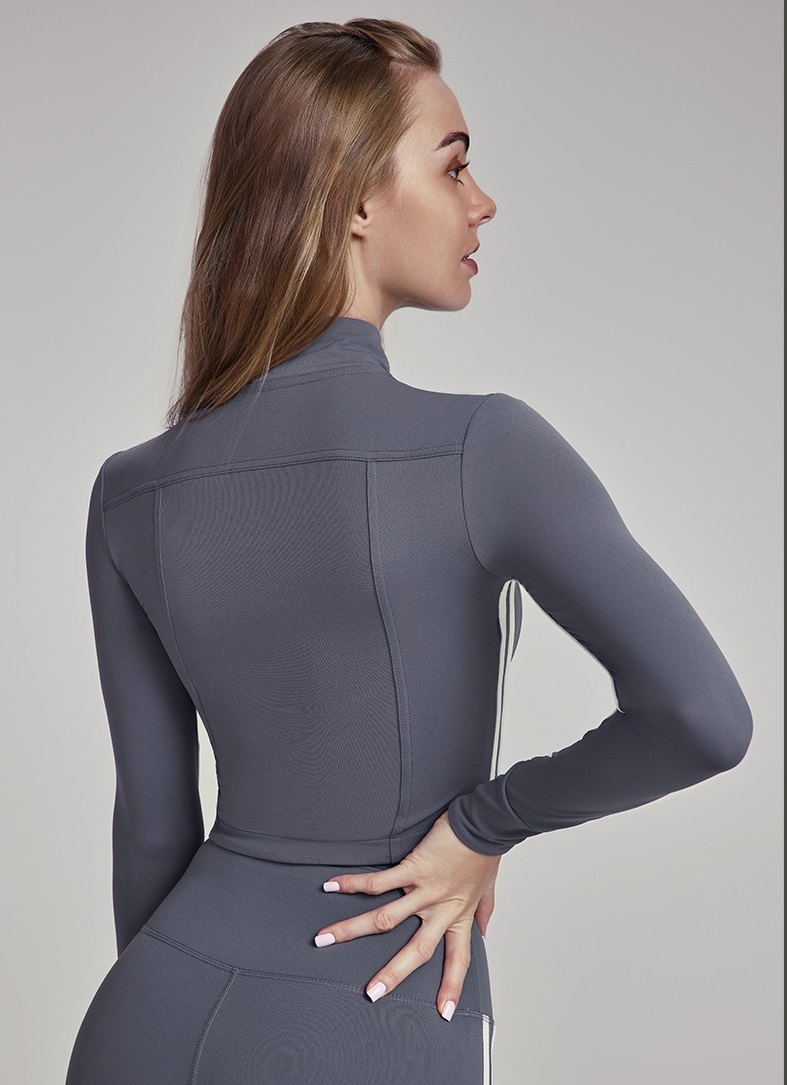 Zip-Up Tummy-Control Activewear Jacket (124106): side profile showing stretch, rise and leg-opening fit