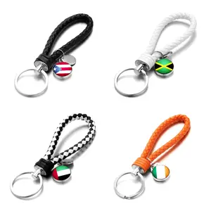 287 Countries National Country Flag Key Ring Souvenir Promotion Gift Snap Button Glass Cabochon Multi Color Leather Key Chain