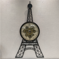 Horloge murale décorative vintage silencieuse sans tic-tac, grande taille, à quartz analogique, à piles, 3D, style steampunk, avec engrenages apparents, thème Tour Eiffel noire
