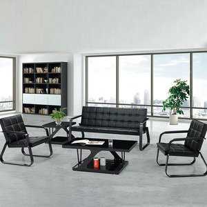 Sofá de oficina Ekintop de tres plazas con mesa de centro negra de 172x70x83 cm para recepción y reuniones - Product Image 3