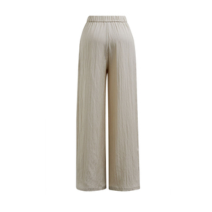 Pantaloni Larghi da <span class=keywords><strong>Donna</strong></span> in <span class=keywords><strong>Lino</strong></span> Color Avena a Vita Alta con Pieghe, Elastico Posteriore, Laccetti, Anti-Piega, Eco-Friendly, Tinti in Capo, Casual - Product Image 3