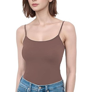 Top de punto liso con cuello redondo, transpirable, con sujetador incorporado, textura acanalada, para mujer, talla grande, para otoño, uso diario, cómodo - Product Image 3